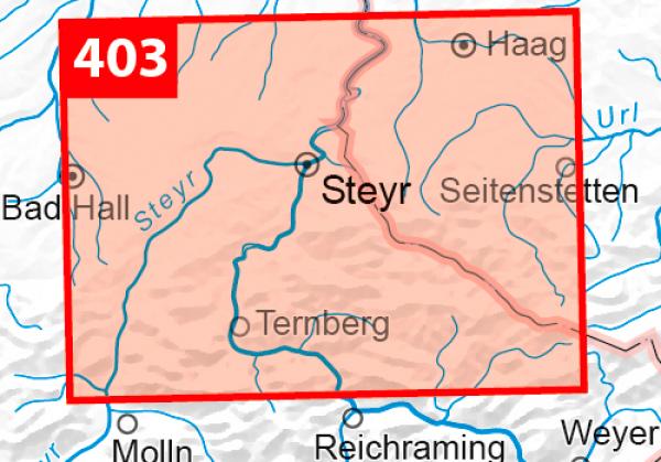 Blattschnitt Wanderkarte Region Steyr
