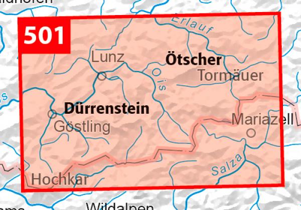 Blattschnitt Wanderkarte Region Ötscher Dürrenstein
